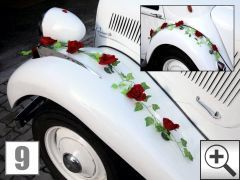 Hochzeitsauto Blumenschmuck Beispiel 5 - Rosengirlande Classic mit rot-weien Blten