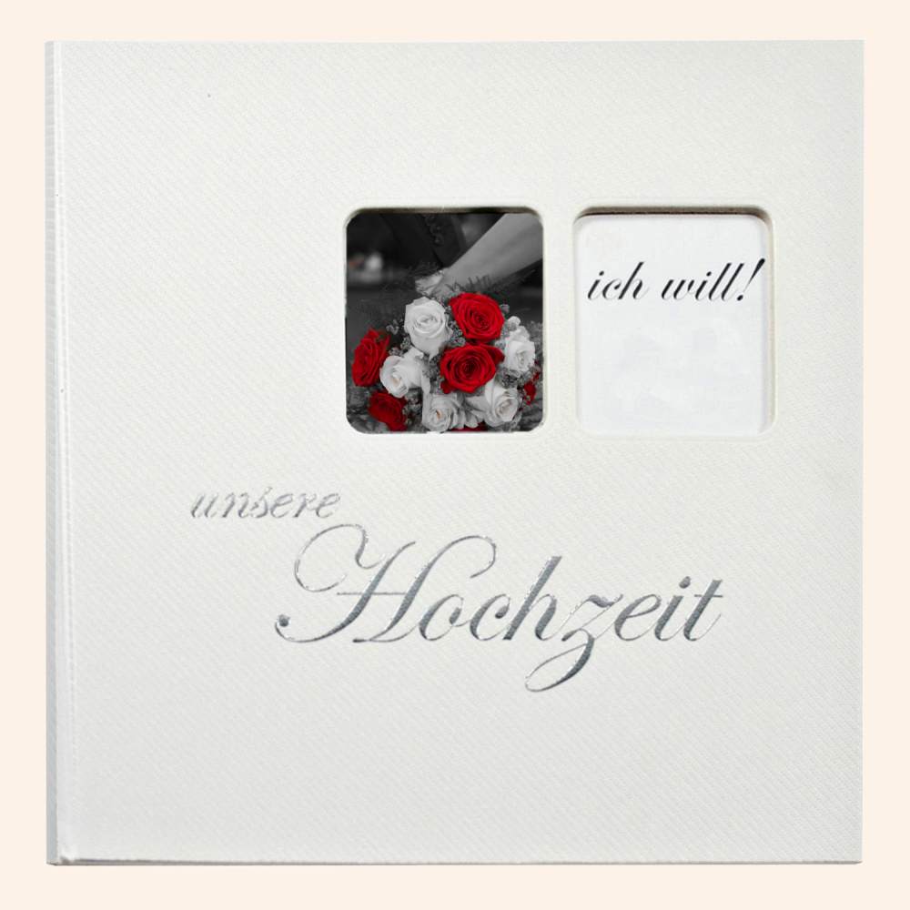 Großes Leder Schraubalbum "Hochzeit-Weiss"  Erweiterbar mit Extra Einlegeblättern