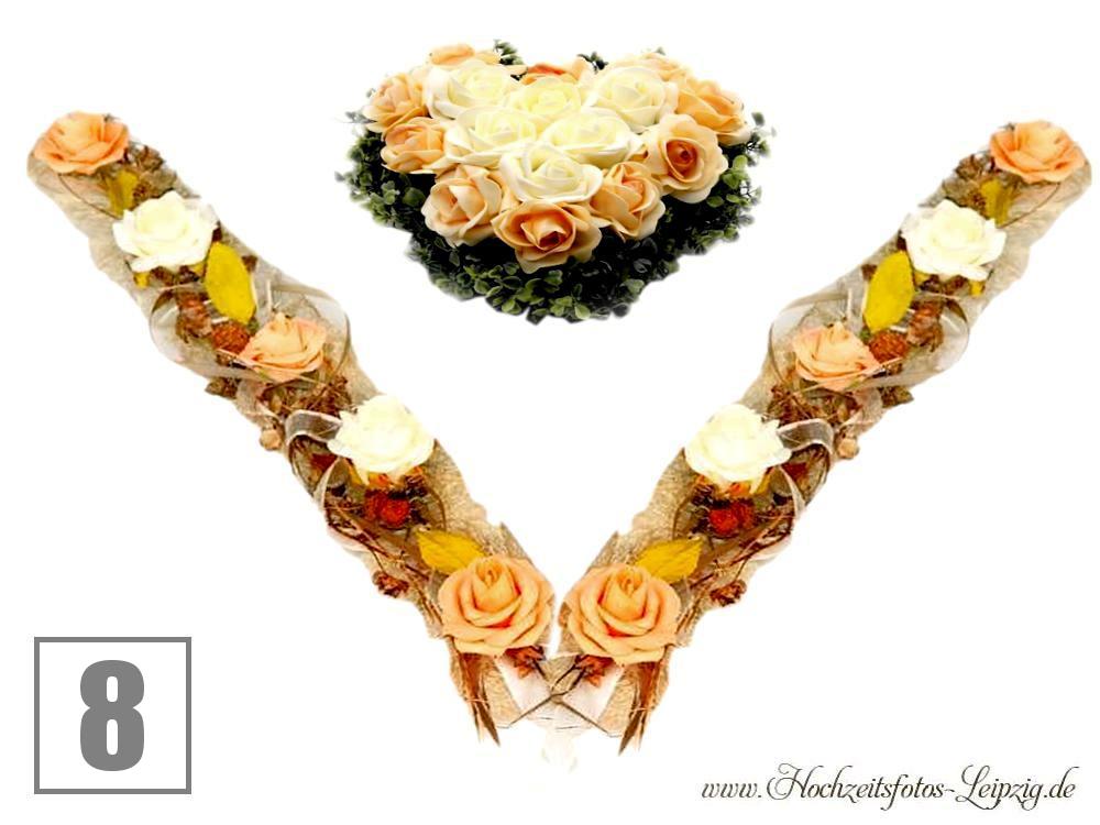 Hochzeitsauto Blumendekoration Girlande Creme Apricot  