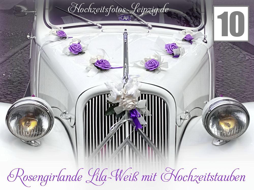 Autoschmuck zur Hochzeit: - Autogirlande in den Farben wei & lila