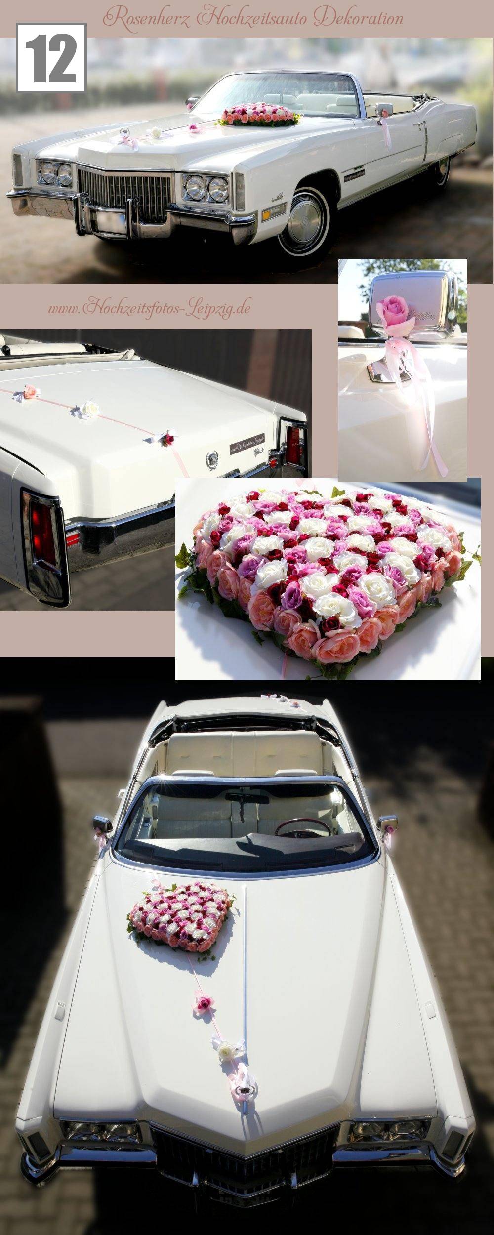Autoschmuck zur Hochzeit:  Auto Dekoration mit großen Rosenherz 